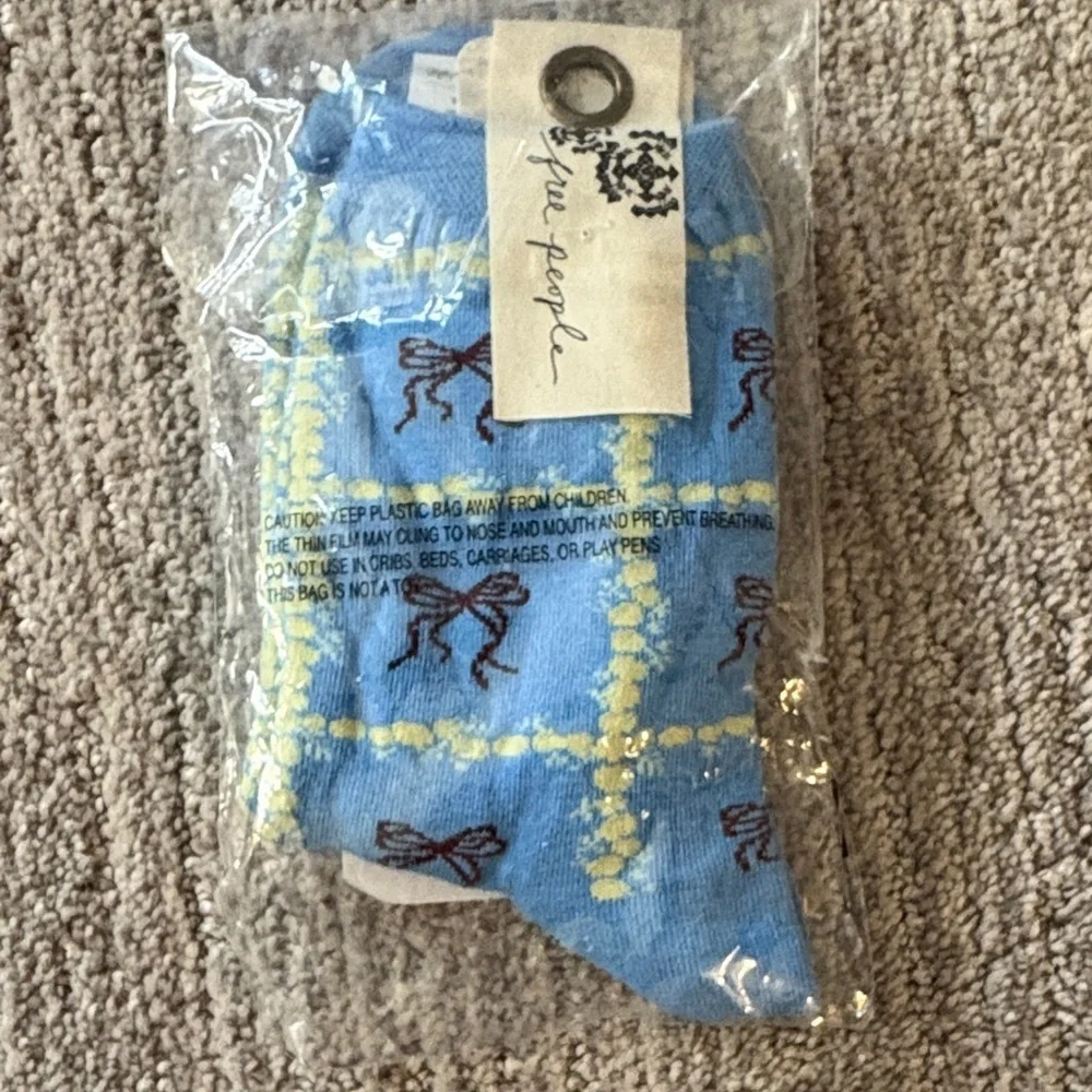 Free People Light Blue and Yellow Patterned Socks